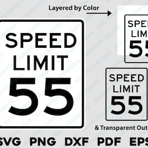 Snelheidslimiet 55 teken logo symbool svg png dxf eps pdf gelaagd op kleur gesneden bestand silhouet weg straat rijden auto vectorafbeelding