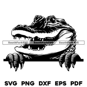 Arquivos de design de jacaré espreitando svg png dxf eps pdf | arquivo de corte de gráfico vetorial a laser clip art | download digital instantâneo uso comercial