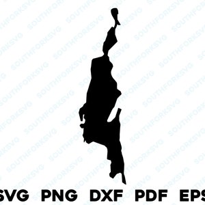 Lago Saint Catherine Vermont Mapa Forma Silueta svg png dxf pdf eps vector diseño gráfico corte grabado archivo láser imagen lago con botes