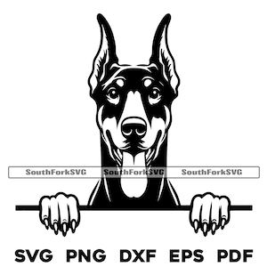 Peeking Dobermann Pinscher Dog svg png dxf eps pdf | vector graphic cut file laser clip art | instant digital download commercial use