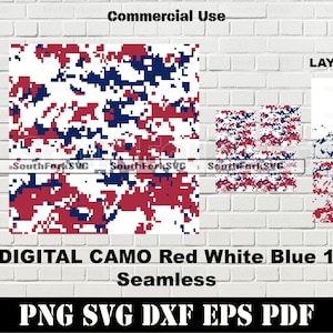 Digital Camo Seamless Pattern USA Red White and Blue svg png dxf eps pdf | vector graphic cut laser clip art instant download commercial use