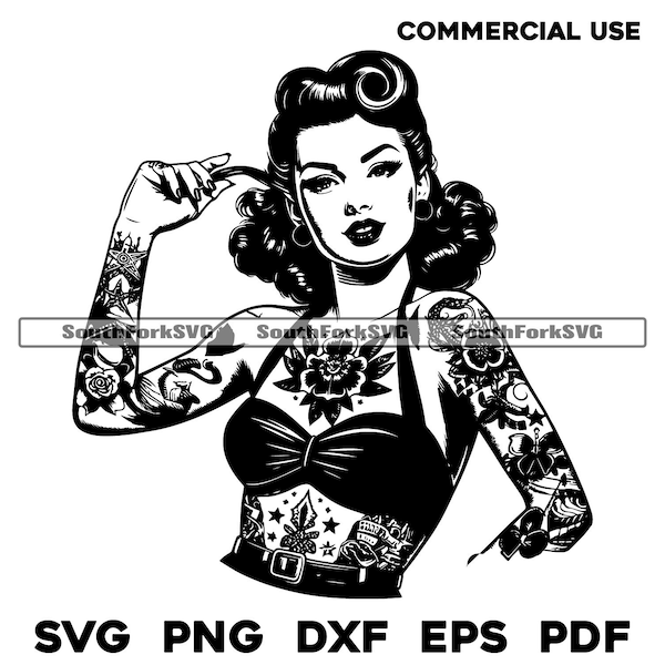 Pinup Girl Tattoos & Piercings svg png dxf eps pdf Files | Cut Print Laser Engraving CNC Dye Sub Vinyl | Instant Download Commercial Use