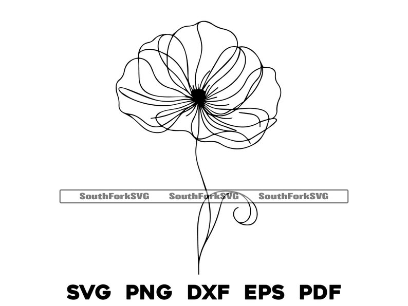 Poppy Dfx File Poppy Flower Line Art Design | Svg Png Dxf Eps Pdf | Vector Graphic Cut ...