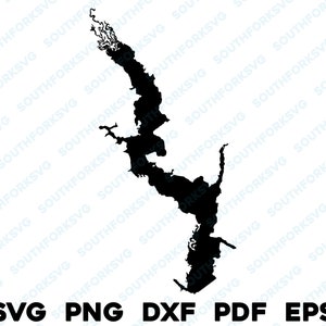 Lago Erling Arkansas Mapa Forma Contorno Silueta svg png dxf pdf eps vector diseño gráfico corte grabado archivo láser imagen barco casa