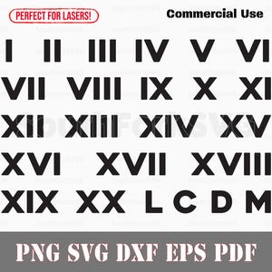 Romeinse cijfers bundel svg png dxf eps pdf | lasergraveren gesneden afdrukbestanden vector grafische illustraties instant digitale download commercieel gebruik