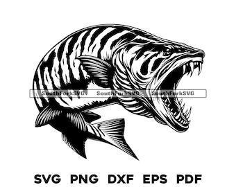 Tiger Musky Muskie Design Files svg png dxf eps pdf | transparent vector graphic design cut print dye sub laser engrave files commercial use