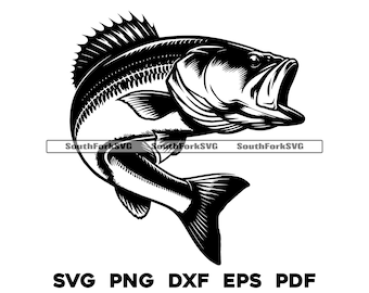 Largemouth Bass Jumping 2 | svg png dxf eps pdf | transparent vector graphic design cut print dye sub laser engrave files commercial use