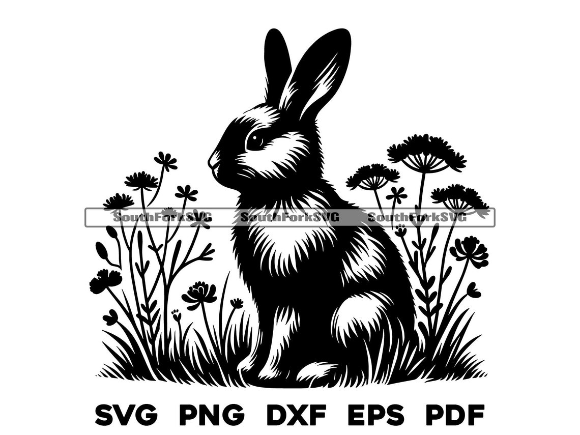 Bunny Rabbit in Wildflowers 2 | Svg Png Dxf Eps Pdf | Transparent ...