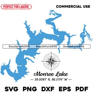 Mapa de la silueta del lago Monroe, Indiana, forma de silueta, svg, png, dxf, pdf, eps, diseño gráfico vectorial, corte, grabado, archivo láser, imagen, barco, lago, casa