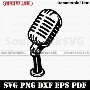 Micrófono vintage SVG, PNG, DXF, PDF, EPS / Archivo digital láser para cortar e imprimir / Descarga instantánea para uso comercial