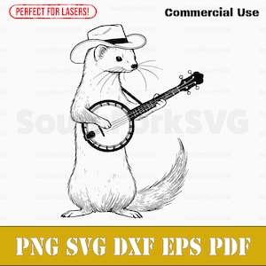 Wiesel Spielt Banjo svg png dxf eps pdf | Lasergravur geschnitten Druckdateien Vektorgrafik Clip Art | kommerzielle Nutzung herunterladen