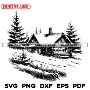 Old Snowy Cabin Laser File svg png dxf eps pdf | vector graphic design cut print dye sub laser engrave cnc digital files commercial use