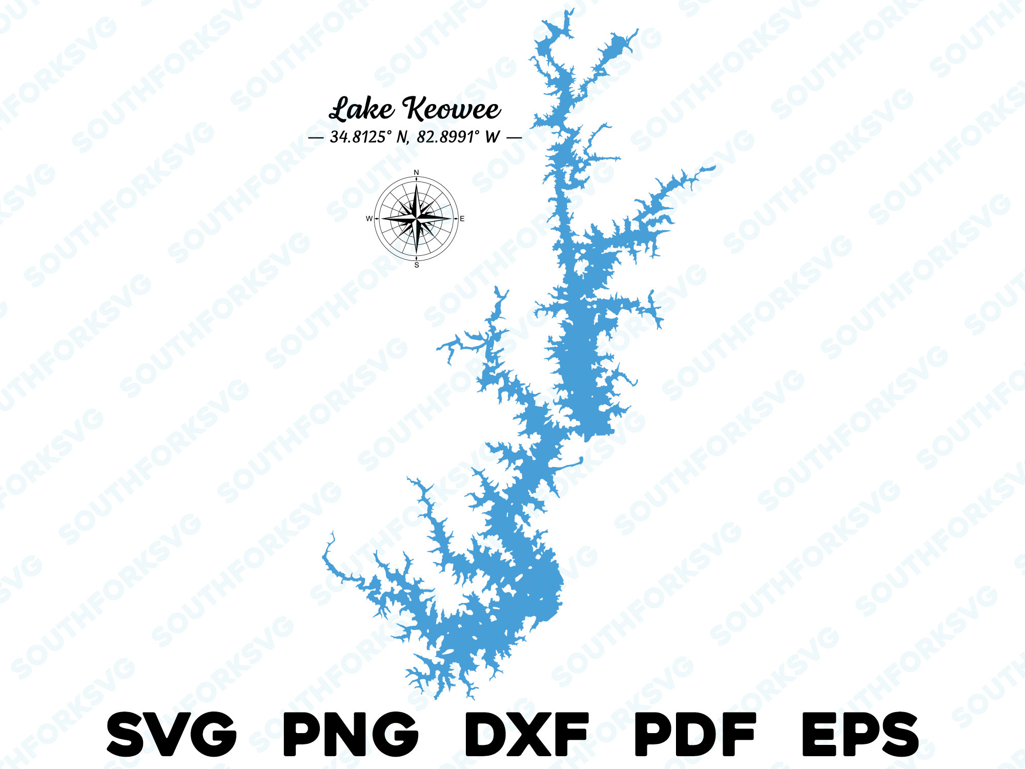Lake Keowee South Carolina Map Shape Silhouette Svg Png Dxf Pdf Eps ...