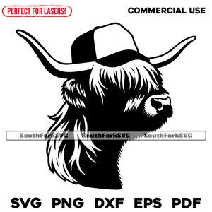 Gorra de camionero con diseño de vaca de las tierras altas, con diseño de salmonete, svg, png, dxf, eps, pdf, vector, gráficos, corte, impresión, sublimación de tinta, láser, grabado, cnc, archivos digitales, uso comercial