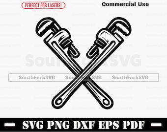 Crossed Pipe Wrenches svg png dxf pdf eps | Cut Print Laser Digital File | Instant Download Commercial Use