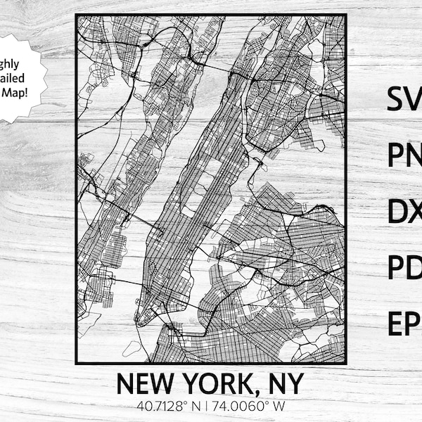 New York City Street Road Map | svg png dxf pdf eps | vector graphic design cut engraving laser cnc file | Instant Digital Download