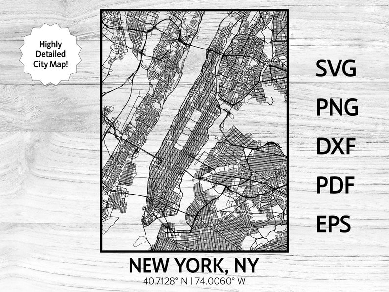 Carte routière des rues de New York | svg png dxf pdf eps | graphique vectoriel découpé fichier cnc laser de gravure | Téléchargement numérique instantané image 1
