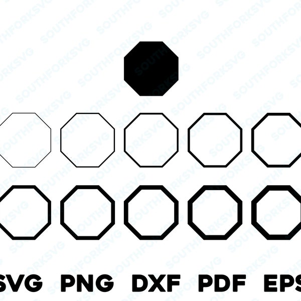 Octagon Line Stroke Bundle | svg png dxf eps pdf | vector graphic design cut print laser engrave files | digital download commercial use