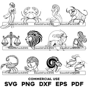 Komplette Sternzeichen Line Art Bundle 2 svg png dxf pdf eps | Vektorgrafik-Design Cut Print Dye-Sub-Lasergravur-Dateien | kommerzielle Nutzung