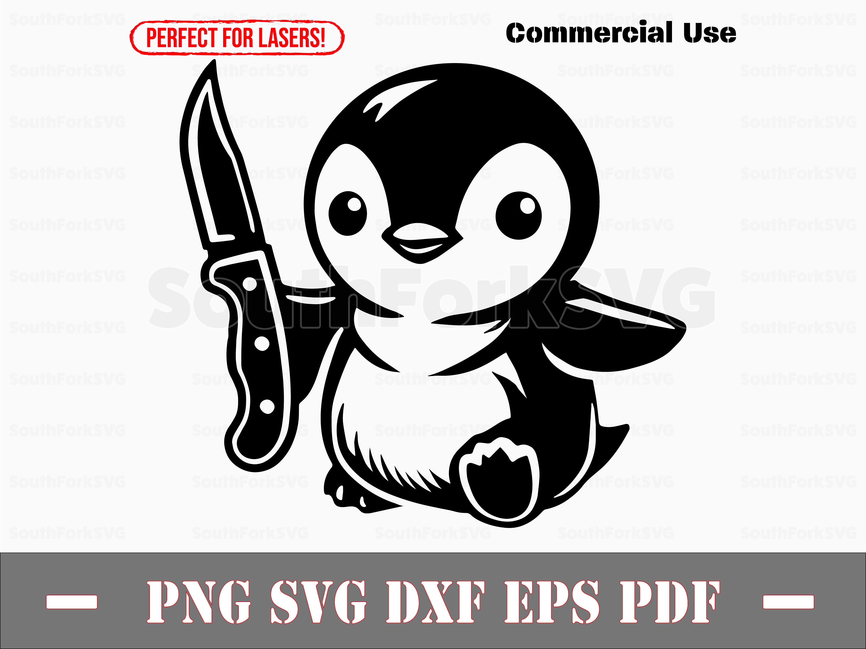 Cute Baby Penguin with a Knife svg png dxf eps pdf | transparent vector graphic design cut print dye sub laser engrave files commercial use