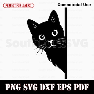 Peering chat noir svg png dxf eps pdf | Graphique vectoriel découpé pochoir laser clip art colorant sub impression fichier téléchargement numérique instantané utilisation commerciale