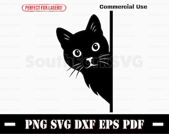 Peering Black Cat svg png dxf eps pdf | vector graphic cut stencil laser clip art dye sub print file instant digital download commercial use