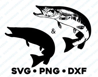 Muskie Muskellunge Musky Pike Northern SVG PNG DXF vector transparent  cameo silhouette cut file vinyl decal fishing outdoors animal