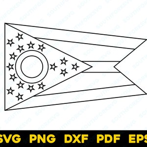 Drapeau de l'État de l'Ohio, contour noir uniquement | svg png dxf eps pdf | Superposition de fichiers numériques de conception graphique vectorielle en couleur, impression découpée, colorant, sub laser cnc