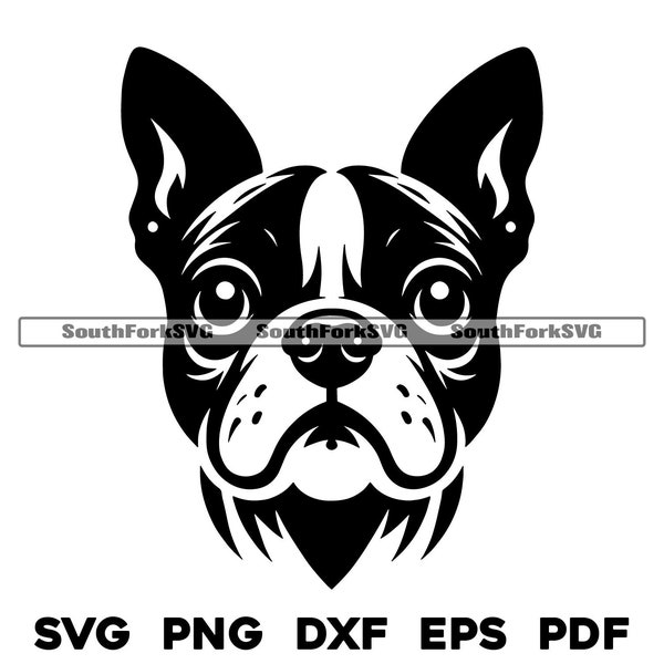 Boston Terrier Dog Head Design | svg png dxf eps pdf | vector graphic cut file laser clip art | instant digital download commercial use