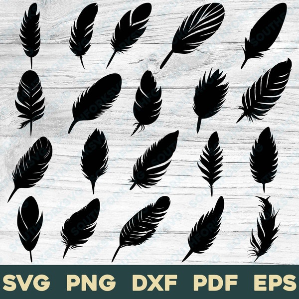 Feathers Simple Silhouette Bundle 1 | svg png dxf eps pdf | vector graphic design cut print laser engrave files commercial use