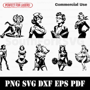 Vintage-Stil Pinup Girls Kostüme SVG Bundle svg png dxf eps pdf | kommerzielle Nutzung