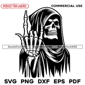 Grim Reaper Rock On Hand Sign | svg png dxf eps pdf | vector graphic design cut print laser engrave files | digital download commercial use