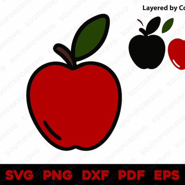Red Apple Layered by Color | svg png dxf eps pdf | vector graphic design cut print laser engrave files digital download commercial use