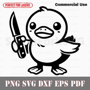 Schattige babyeend met een mes svg png dxf eps pdf | transparant vector grafisch ontwerp gesneden print kleurstof sub laser graveerbestanden commercieel gebruik