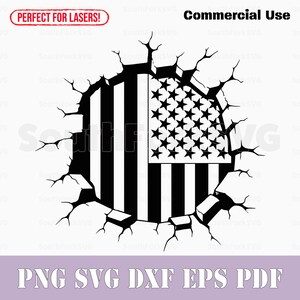 Gebarsten gat in muur Amerikaanse vlagontwerp | svg png dxf eps pdf | vectorafbeelding snijbestand laserclipart | digitale download commercieel gebruik
