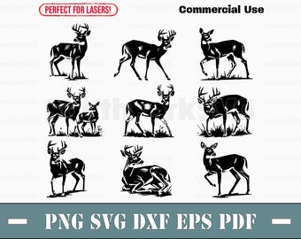 White Tailed Deer Bundle svg png dxf eps pdf laser cnc vinyl cut print dye sub files vector instant digital download commercial use