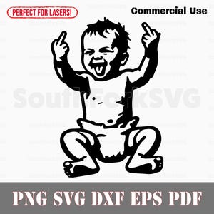 Diseño divertido de dedos medios de bebé svg png dxf eps pdf / diseño gráfico vectorial corte impresión láser archivos / descarga digital uso comercial