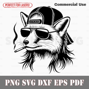 Fox Mullet Trucker Hat Occhiali da sole svg png dxf eps pdf disegno grafico vettoriale taglio stampa colorante sub laser incide cnc file digitali uso commerciale