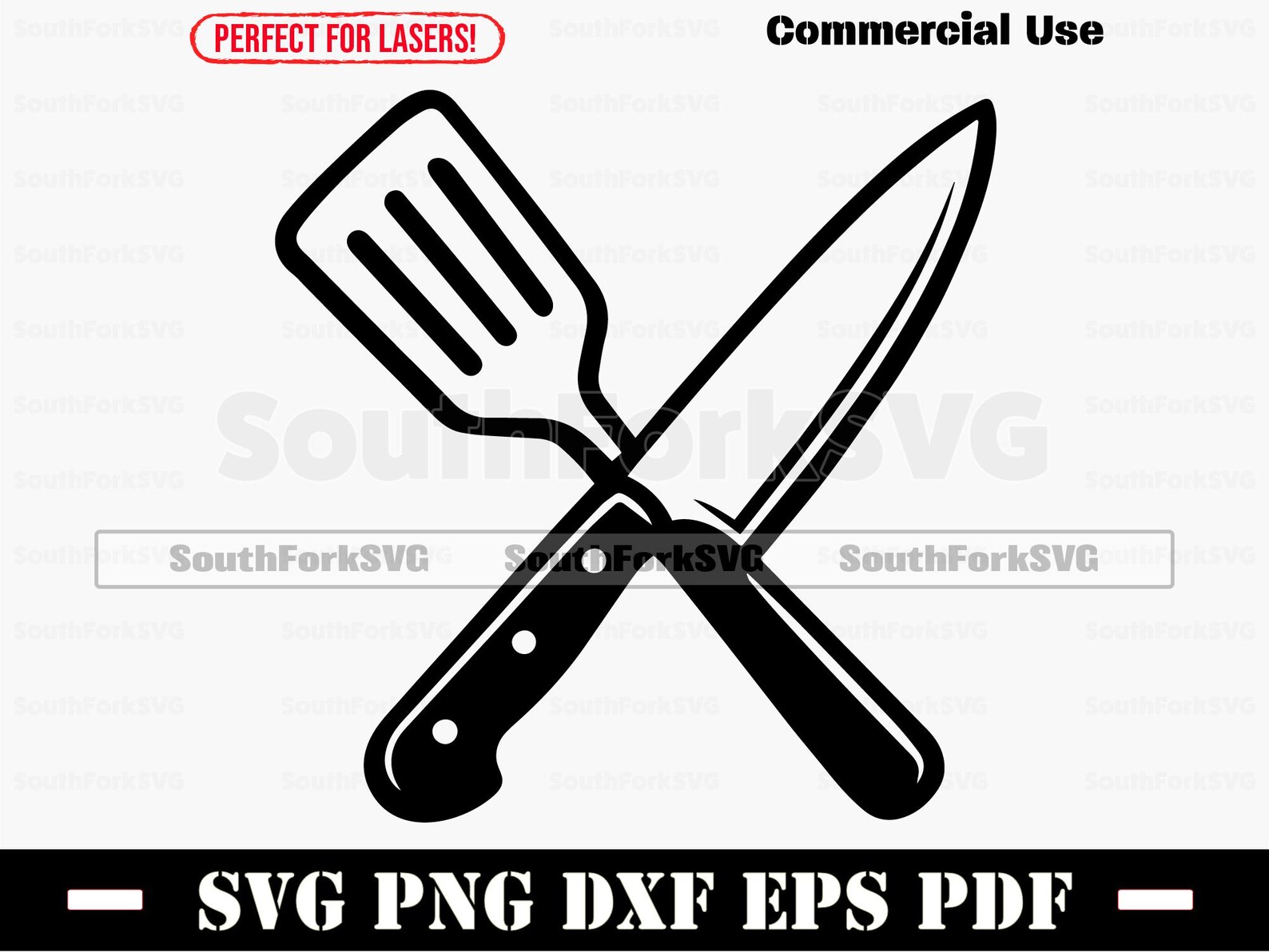 Crossed Spatula & Knife Svg Png Dxf Pdf Eps | Cut Print Laser Digital ...
