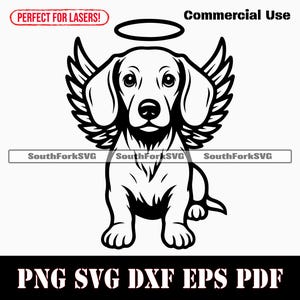 Dachshund Angel Wings & Halo svg png dxf eps pdf vector graphic cut file laser clip art instant digital download commercial use