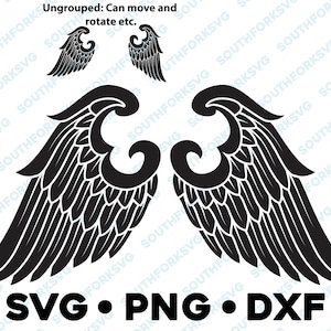 Ailes d'ange SVG PNG DXF, lot d'ailes svg, clipart aile d'ange, en souvenir de, svg commémoratif, aile de diable, oiseau, étoile, halo, paix, coeur