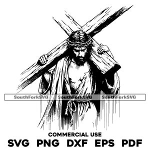 Jezus draagt het kruis lasergraveerbestanden svg png dxf eps pdf | vector grafisch ontwerp knippen print kleurstof sub cnc digitaal bestand commercieel gebruik