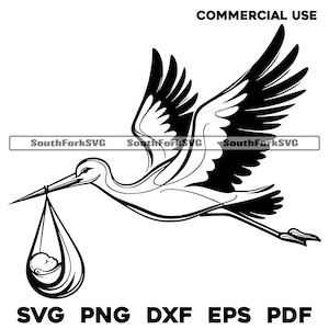 Ooievaar met baby svg png dxf eps pdf | vectorafbeelding snijbestand laserclipart | direct digitaal downloaden voor commercieel gebruik