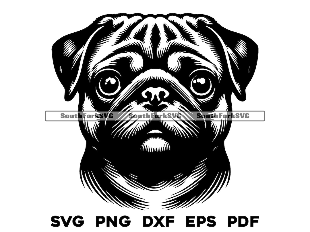 Pug Dog Head Design Files | Svg Png Dxf Eps Pdf | Vector Graphic Cut ...