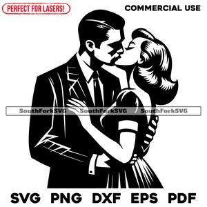 Retro Couple Kissing svg png dxf eps pdf | vector graphic design cut print dye sub laser digital files commercial use
