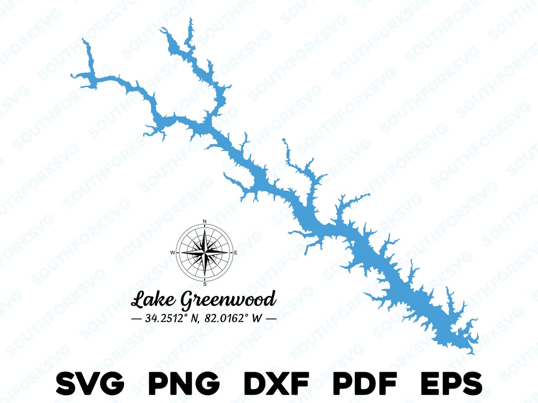 Lake Greenwood South Carolina Map Shape Silhouette Svg Png Dxf Pdf Eps