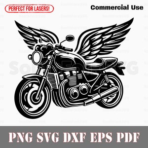 Motorfiets met engelenvleugels svg png dxf eps pdf | transparant vector grafisch ontwerp gesneden print kleurstof sub laser graveerbestanden commercieel gebruik