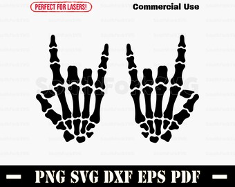 Rock On Skeleton Hands svg png dxf eps pdf | vector graphic design cut print laser engrave files | digital download commercial use