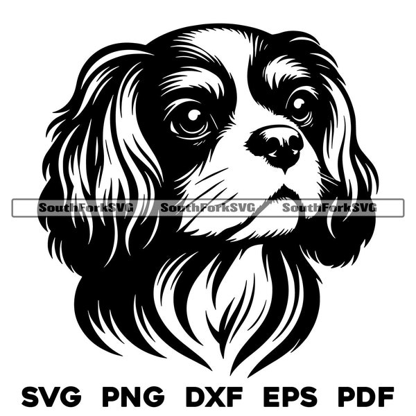 King Charles Spaniel Dog Head | svg png dxf eps pdf | vector graphic cut file laser clip art | instant digital download commercial use