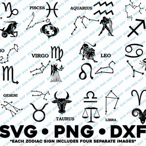 Komplettes Sternzeichen Bundle SVG PNG DXF Plotterdatei für Silhouette Cameo Sternzeichen Horoskop Konstellation Tarot Astrologie Geburtstag
